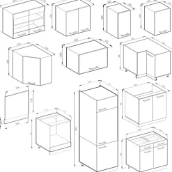 Hörnkök R-Line, 257 x 277 cm J-Shape, PT Ek, vit/antracit, Vicco