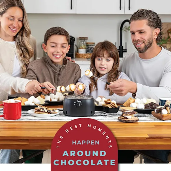 2-i-1 Elektrisk Fondue & Smores Maker Set – Smält Choklad, Inomhus Kit med 4 Grillpinnar & Avtagbara Brickor