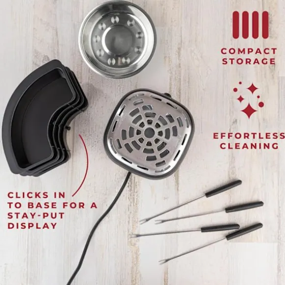 2-i-1 Elektrisk Fondue & Smores Maker Set – Smält Choklad, Inomhus Kit med 4 Grillpinnar & Avtagbara Brickor