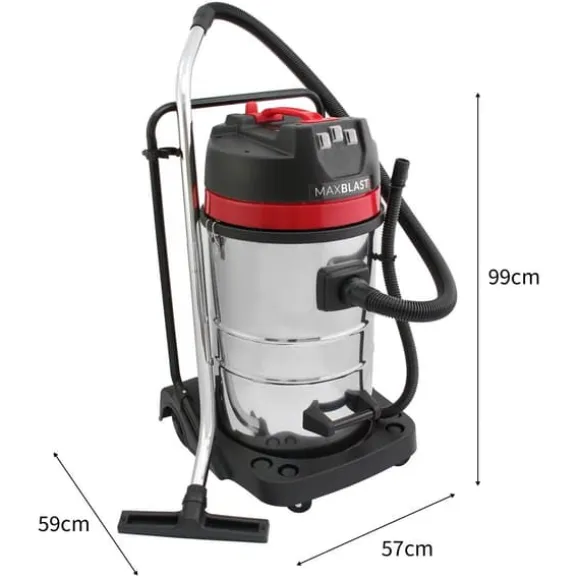 Industriell Dammsugare 80L Vått & Torrt 4 Munstycken Kommersiell Städning 3000W Trippelmotor Rostfritt Stål Tygfilter 1,5 m Slang 9 m Kabel Påslös ell | CDON