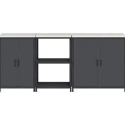 Industriellt köksförvaringsset med hylla och dörrar - 3 delar | Färg: Antracit | Storlek: 210x50x92 cm