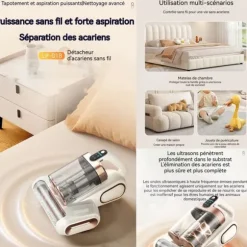 INN Dammsugare mot kvalster 13000 pa Dual-Cyclonic filtreringssystem med LED-display för sängar, textilier och soffmöbler