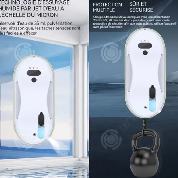 INN Fönsterputsrobot 5600pa 40 ml vattentank fönsterputsrobot med fjärrkontroll och 10 trasor och säkerhetslina