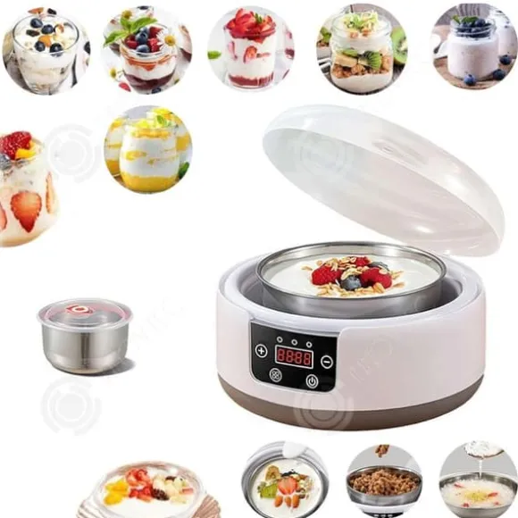 INN Yoghurtmaskin 1.2l med 5 skålar och 1 rostfri skål, justerbar temperatur för att göra yoghurt och hålla varm yoghurtmaskin