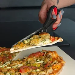 2 i 1 pizzasax Blad i rostfritt stål med lyft och mjukt handtag - 27,5 x 8 cm - Pizzaskärare Pizzaskärare för ren skärning av pizza Flammkuchen