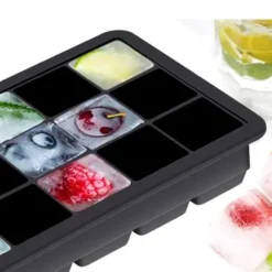 Isbitsform silikon, lätt att släppa, 15 isbitar, form med mycket transparent lock för whisky, mjölkte, svart