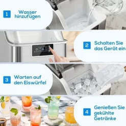 Isbitsmaskin med dispenser – 20 kg/24 h, 2,1 L vattentank, silver