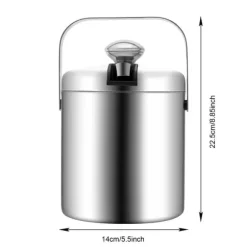 Ishink - Dubbelvägg i 304 rostfritt stål - 1,3 l - Med lock och handtag - 14 x 22,5 cm - För vin & champagne - Silver