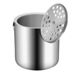 Ishink - Dubbelvägg i 304 rostfritt stål - 1,3 l - Med lock och handtag - 14 x 22,5 cm - För vin & champagne - Silver