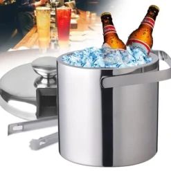 Ishink, 1,3 L dubbelväggad isolerad, rostfritt stål, silver, med is-tång och lock