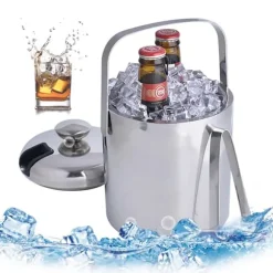 Ishink, 1,3 L dubbelväggad isolerad, rostfritt stål, silver, med is-tång och lock