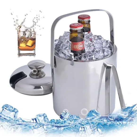 Ishink, 1,3 L dubbelväggad isolerad, rostfritt stål, silver, med is-tång och lock
