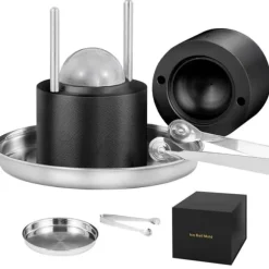 Iskula Press, 2,4" Iskula Maker, Aluminium Iskula Press Kit för 60 mm Is sphere, tång och droppbricka, för whisky & cocktail.