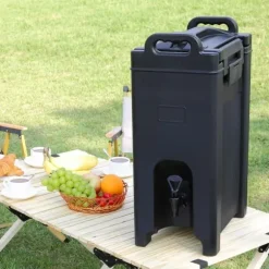 Isolerad dryckesdispenser, 5 gallon, livsmedelsklassad LDPE, varm/kall dryck, termisk kylare, tvåstegs kranhandtag.