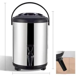 Isolerad varm- och kalldrycksdispenser hink i rostfritt stål Dryckesdispenser med tapp för mjölkte 8L stålfärg (svart lock)