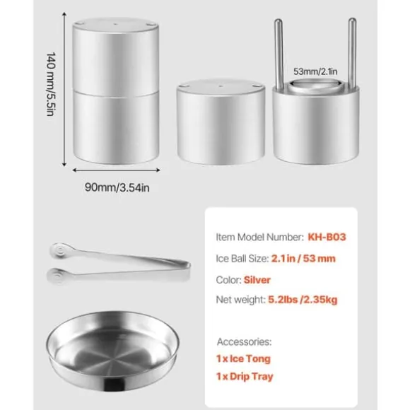 Ispress 2,1/53mm, Ispresskit för Whiskey, Skapa perfekta isbollar, rostfritt stål, idealisk för drinkar, enkel att använda