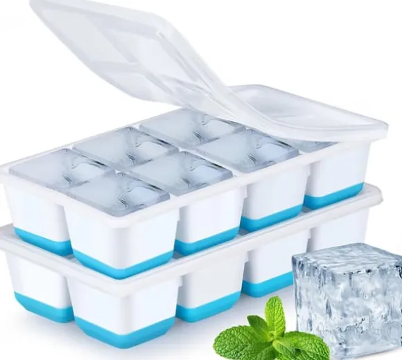 Istärningsform med Lock - 2-pack - Silikon & BPA-fri - Staplningsbar - Blå