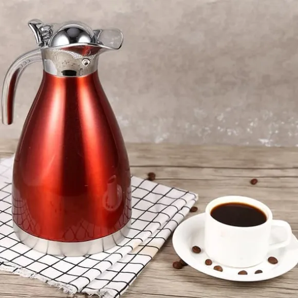 Kaffekanna i rostfritt stål Dubbelvägg Vakuumisolerad termokanna Varmvattenflaska 1,5L Röd