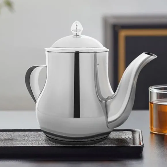 Kaffekanna i rostfritt stål med kapacitet 1L, med utgjutningspip och lock, Silver Signature.