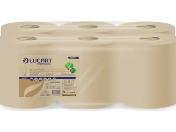 Karen Lucart EcoNatural L-ONE Maxi - Rengöringsrulle, centralt doserad, 2 lager, 158 m, cellulosa Fiberpack - 6 rullar