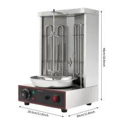 Kebab-/Gyrosgrill - Elektrisk Vertikal Rotisseri - 3000W - 2 Brännare - 50–300°C - 220V - 10 kg Kapacitet - Rostfritt Stål 201