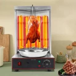 Kebab-/Gyrosgrill - Elektrisk Vertikal Rotisseri - 3000W - 2 Brännare - 50–300°C - 220V - 10 kg Kapacitet - Rostfritt Stål 201