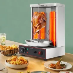 Kebabmaskin, 3000W effekt, justerbar temperatur 50-300°C, 2 värmerör i rostfritt stål