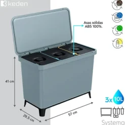 Keden Återvinningstunna 3x10l Systema 57x29x41cm Silver