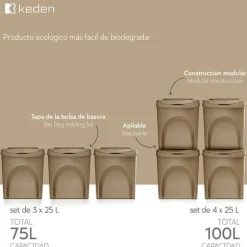 Keden Återvinningstunna 39x29x45 Cm 3 Enheter Grå