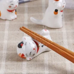 Keramiska Cat Chopstick Rests Set - Mini Kitten Ornaments för japansk servis