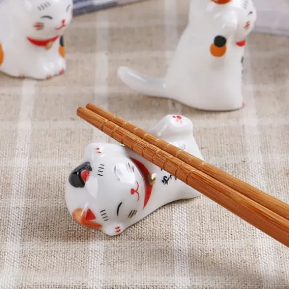Keramiska Cat Chopstick Rests Set - Mini Kitten Ornaments för japansk servis