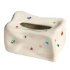 Keramisk näsduksask hållare dekorativ elegant ansiktsnäsduk servettdispenser för matsal beige