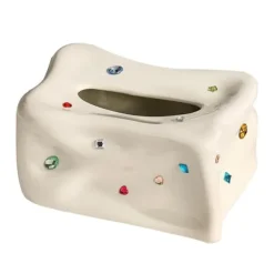 Keramisk näsduksask hållare dekorativ elegant ansiktsnäsduk servettdispenser för matsal beige
