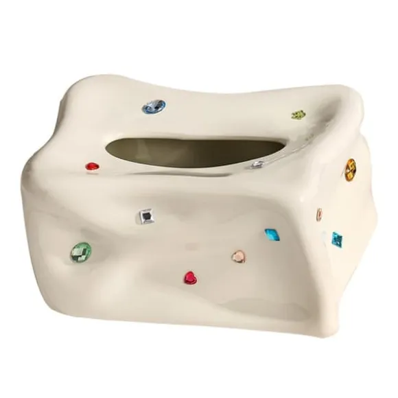 Keramisk näsduksask hållare dekorativ elegant ansiktsnäsduk servettdispenser för matsal beige
