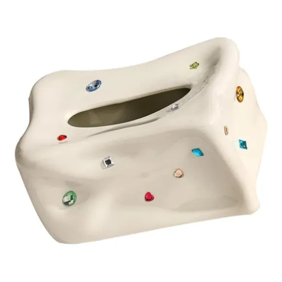 Keramisk näsduksask hållare dekorativ elegant ansiktsnäsduk servettdispenser för matsal beige
