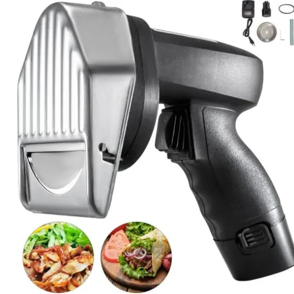 60kg/24h 0-8mm justerbar tjocklek sladdlös elektrisk kebabskärare med 2 laddningsbara batterier och reservblad
