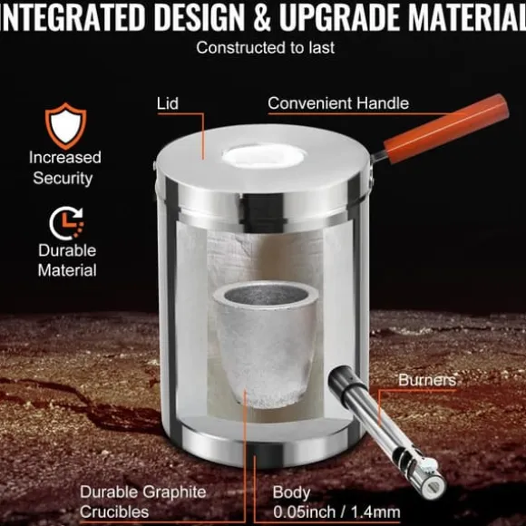 6kg propan metallsmältugn med kompletta tillbehör, stor kapacitet, rostfritt stålkonstruktion och genomtänkt design