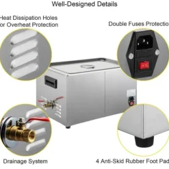 28/40KHz dubbelfrekvens ultraljudsrengörare med 10L tank, justerbar uppvärmning/arbetstid, 3 rengöringslägen, genomtänkt design