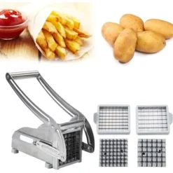 Köksredskap - Gogo - Pommes frites skärare - Rostfritt stål - 2 utbytbara grillar - Praktisk och hållbar