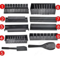 Köksredskap - HTBE® - Sushi tillverkare - 10 delar - Svart - ABS