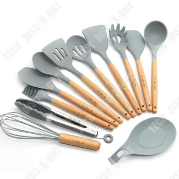 Köksredskapsset - TD® - Leeseph - Silikon - Trähandtag - Non-stick