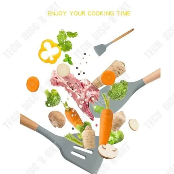 Köksredskapsset - TD® - Leeseph - Silikon - Trähandtag - Non-stick