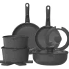 Kökstillbehör 15 Delar-YASHE, Stekpannor och Kastruller med Granitliknande Non-Stick Beläggning, Gas och Glaskeramik, grå