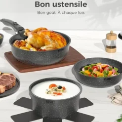 Kökstillbehör 15 Delar-YASHE, Stekpannor och Kastruller med Granitliknande Non-Stick Beläggning, Gas och Glaskeramik, grå