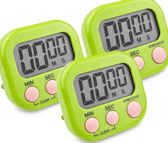 kökstimer - digital kökstimer - nedräkning stoppur med magnethållare hål - grön - 3 st