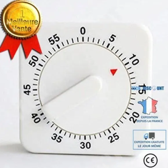 KöksTimer - TD® - Mekanisk - 60 minuter - Vit - 6x6x3cm