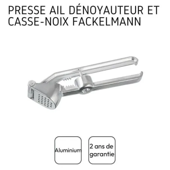 Köksutensil - Fackelmann - 3-i-1 vitlökspress - Aluminium - Kärnfria - Nötknäckare