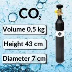 Koldioxid, CO2 flaska - 0,5 kg, utan flaskbur - Gasflaska, Kolsyreflaska, Kolsyrecylinder, Kolsyrebehållare, Kolsyrepatroner