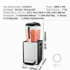 Kommersiell Dryckesdispenser 12L, Kall Juice, Isdryckesdispenser för Fest, Hållbar, Effektiv, Lätt Användning, Perfekt för Evenemang