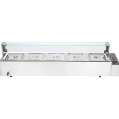 Kommersiell elektrisk bänkvarmare 5*8 Qt med glasskydd, effektiv matlagning, håll varmt, idealisk för restauranger och evenemang